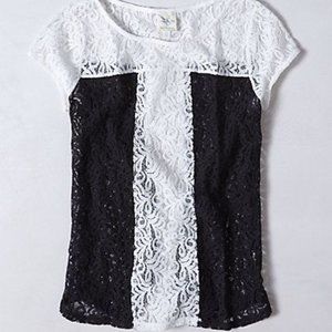 ANTHROPOLOGIE Lace Pan Top Black & White